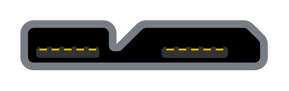 USB connector illustration, to scale, front view, legacy, USB 3 Micro-B receptacle.svg
