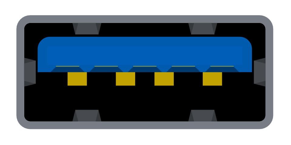 USB connector illustration, to scale, front view, legacy, USB 3 Standard-A receptacle.svg