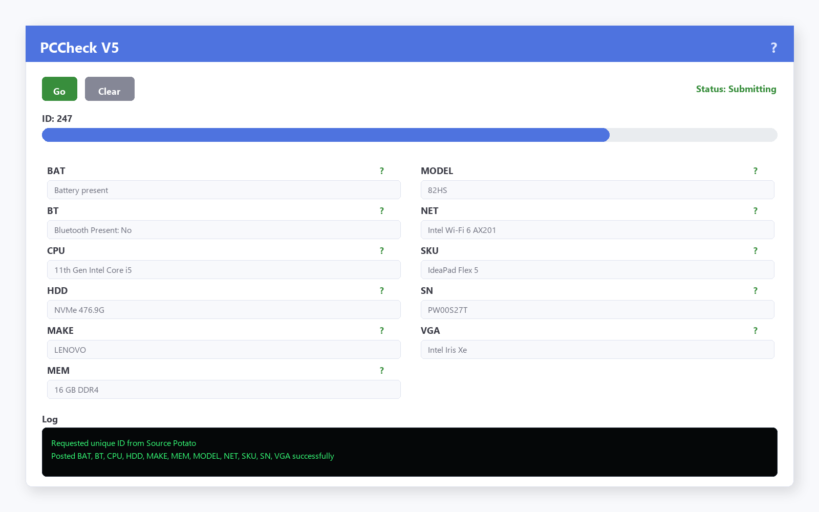 PCCheck V5.1 intake application
